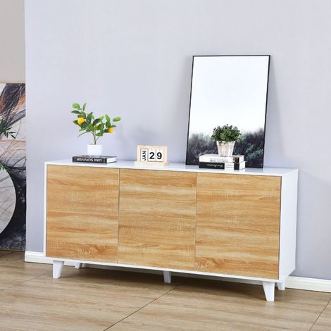 Aparador de madera de 154 cm con tres puertas color roble y marco blanco - Moran (1/3)