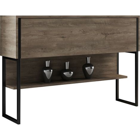 Console moderne 1 porte Sibylle L120cm Bois foncé et Métal Noir (1/5)