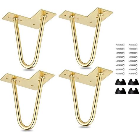 Lot de 4 Pieds de Table Épingle à Cheveux 10 cm Métal Moderne avec Protections et Vis pour Meuble TV et Table Basse (1/4)