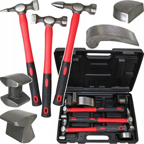 Set di utensili per la lavorazione della lamiera SILVERTOOLS S11020, composto da martelli e incudini, 7 pezzi. (1/5)