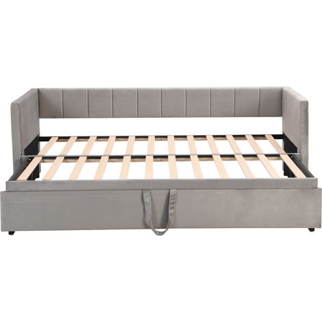 Canapé cama escamoteable acolchado gris 90 x 200 cm con somier de láminas (1/5)