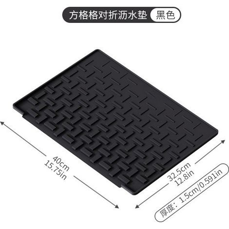 New diatomaceous earth absorbent mat, kitchen silicone anti-slip heat insulation mat, water cup and dish draining mat, wholesale square folding draining mat - black -