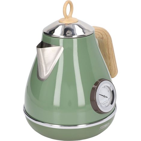 Bouilloire électrique rétro bois 1,7L, affichage température, vert, prise UE 220-240V, idéale pour cuisine maison. (1/5)