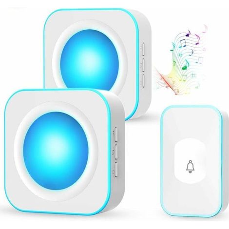 Wireless doorbell, blue LED, 300m range, water resistant, white. (1/5)