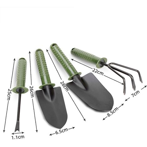 4-teiliges Garten-Set für den Anbau von Blumen, Haushaltswerkzeuge für Pflanzen, kleine Spaten, Eisenspaten für den Außenbereich, 4-teiliges Grün-Set für Sukkulenten, Blumen und Topfpflanzen