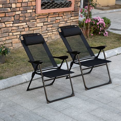 Set di 2 sedie pieghevoli, sdraio pieghevoli, resistenti alle intemperie, schienale regolabile in 5 posizioni, struttura in metallo, nere.
