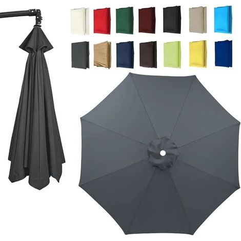 Toile de remplacement pour parasol - Gris - Diamètre 2m, 2,7m, 3m - 6 ou 8 nervures - Tissu polyester 160g (1/5)