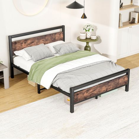 Letto 140x190 cm in metallo e MDF con rete, stabile e con spazio contenitivo (1/5)