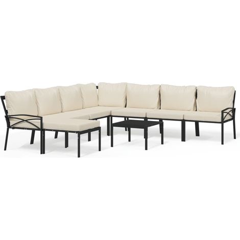 Maison Exclusive - Salon de jardin 9 pcs avec coussins sable acier (1/5)
