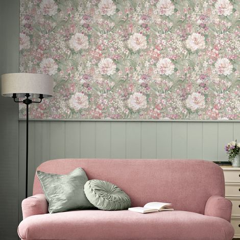 Papier peint intissé Laura Ashley Fleurs Mayville 1005 x 52cm Rose, vert (1/5)