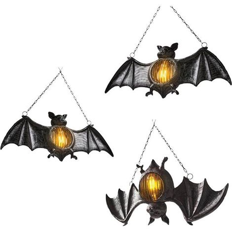 Lanterne LED imitation chauve-souris d'horreur, décoration d'Halloween, suspension chauve-souris de style vintage, lumière (1/5)