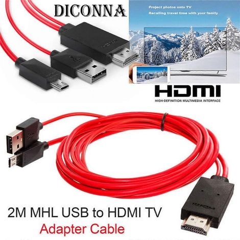 Adaptateur câble TV haute définition MHL Micro USB vers HDMI 1080p (connecteur à 11 broches) pour téléphones Android (1/5)