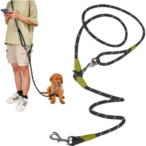1 Laisse, Nylon Réfléchissant, Mains Libres, Boucle Métal 360°, Course Marche Dressage