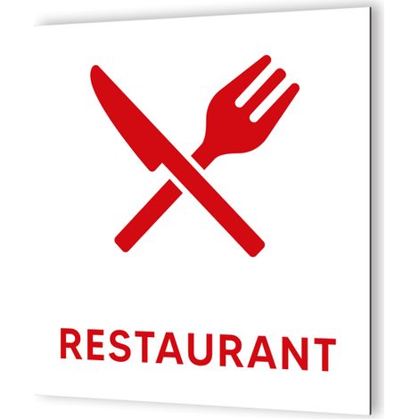 Pictogramme Restaurant 20x20 cm - Panneau Dibond Aluminium - Blanc et Rouge - Fixation multiple, usage intérieur et extérieur (1/5)