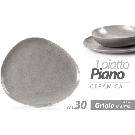 PIATTO PIANO IN CERAMICA DA 30 CM IN COLORE GRIGIO AD EFFETTO MARMO