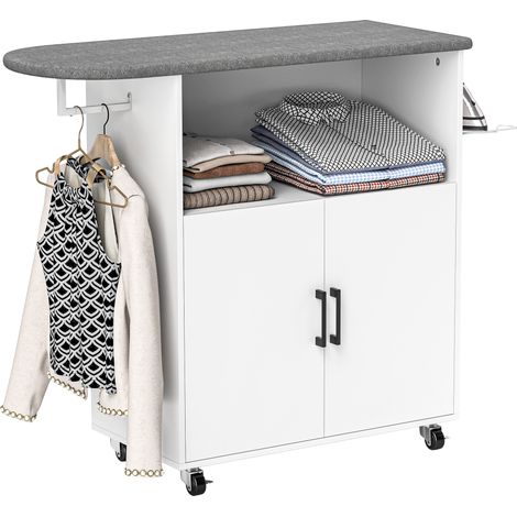 Mobile Asse da Stiro con Armadietto a 2 Ante e Spazio Aperto, 125x43.5x102.5 cm, Bianco