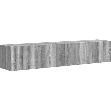 Lot de 2 meubles TV muraux modernes avec 4 étagères rangement 78,5 x 31 x 29,5 cm en bois d'ingénierie gris sonoma (1/5)
