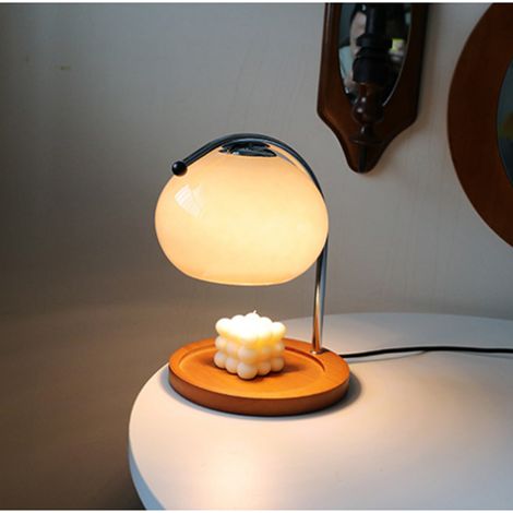 Lampe à cire parfumée rétro avec plateau de rangement en bois, chauffe-bougie en verre, lampe de chevet d'ambiance, 220 V (UE) (1/5)