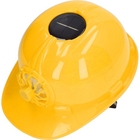 Casque de chantier ventilé avec ventilateur solaire, coque en plastique respirante, doublure amovible, jaune, pour travaux extérieurs été BTP (1/5)