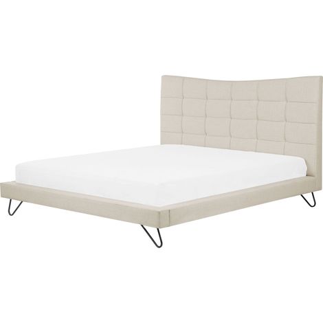 Lit Double en Tissu Beige 160 x 200 cm avec Haute Tête de Lit Confortable et Elégant pour Chambre Moderne et Scandinave Beliani