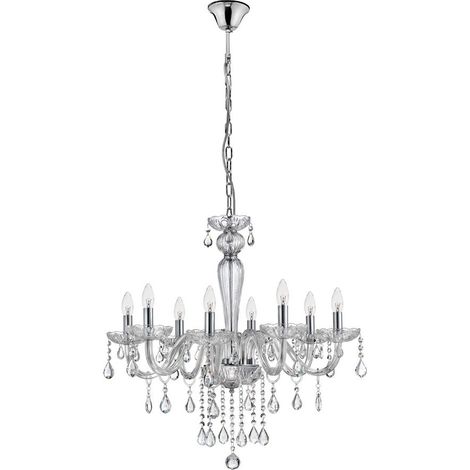 Merano Chicago Lustre à 8 bras multiples en verre d'aluminium chromé, cristaux K9 LED E14