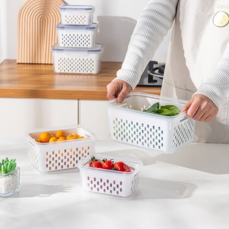 1 Pièce/3 Pièces Récipients de Conservation pour Fruits et Légumes au Réfrigérateur avec Couvercle et Passoire, Organisateur et Bacs de Stockage pour Produits Frais