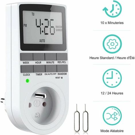 Prise Programmable Digitale, Minuterie Numérique Hebdomadaire avec Ecran LCD, Minuterie Prise Electrique 12H/24H/7Jours, Économie d'Energie Pour L'électroménagers et L'éclairage (1 Pack) (1/5)