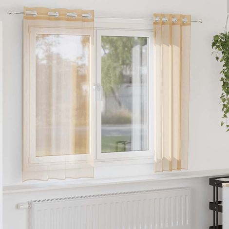 Paire de Rideaux Voilages en Voile Polyester Sable 140 x 140 cm avec Œillets Lot de 2 - PANGIVO (1/5)