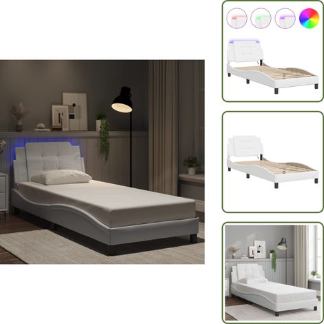 Letto Zadar - vidaXL Giroletto con LED senza Materasso Zadar Bianco 100x200 cm - Letto con supporto schiena