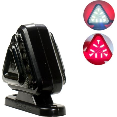 Feu de gabarit LED fumé, type cornet, 12V–24V, blanc-rouge, forme triangulaire — pour remorques, plateaux, camions, etc.