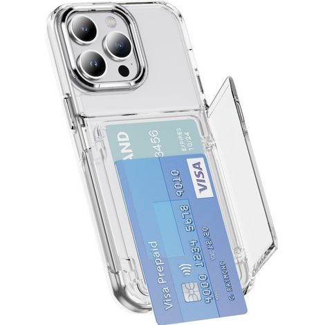 Custodia per iPhone 16 Pro Max, con porta carte e supporto, trasparente (1/5)