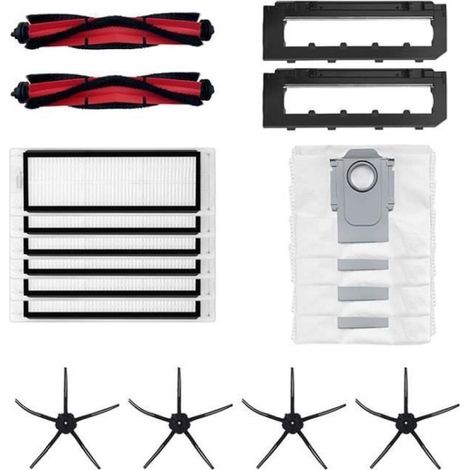 2 brosse principale+2 couvercle de brosse +4 brosses latérales (noires)+6 filtres+4 sacs à poussière pour balayeuse ROBOROCK Q5 (1/4)