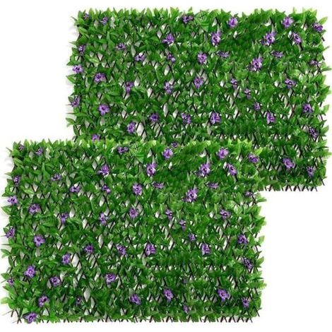 Treillis De Jardin avec Feuilles Artificielles,Mur De Haie,Clôture D'intimité Extensible, Haie Feuillage Artificiel avec Fleur