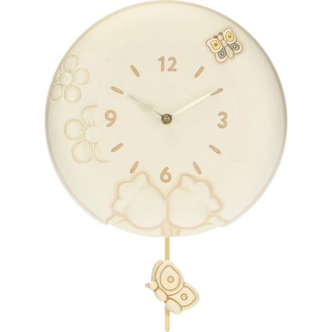 Horloge Pendule Murale - Ligne Elegance - Accessoires et Décorations Maison - Céramique, Mécanisme en Plastique - Ø 26 cm - Profondeur 4,5 cm - Figure Céramique sur Pendule 6 x 2 x 6 cm (1/3)