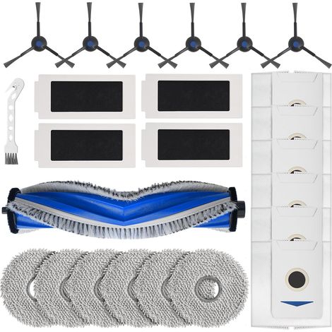 24 Stück Staubsauger Zubehör für Ecovacs Deebot T30 Pro Omni / T30 Omni Roboter Saugroboter, 1 Hauptbürste, 6 Wischtücher, 4 Filter, 6 Seitenbürsten, 6 Staubbeutel, 1 Reinigungsbürste (1/5)
