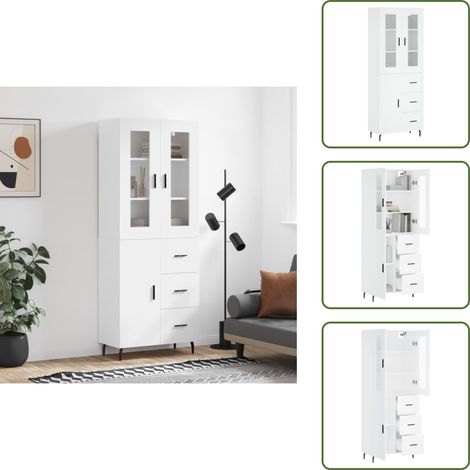 Highboard Weiß 69,5x34x180 cm Holzwerkstoff - Sideboard - Hochschrank - Wohnzimmermöbel - Aufbewahrung - Weißer Schrank (1/5)