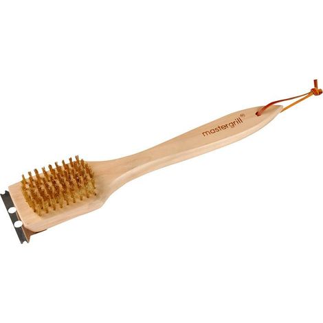 Cepillo Limpiador Raspador 30,5 cm para Parrilla de Barbacoa, mango de madera, cerdas de latón, diseño ergonómico, fácil manejo, ideal para limpiar parrillas