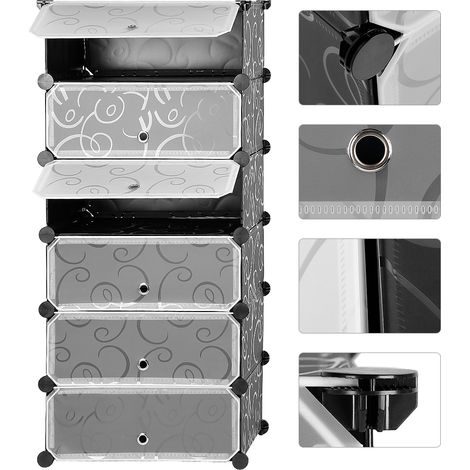 Hofuton 6 Cubes DIY Porte-chaussures en Plastique Multi-usage Etageres à Chaussures Organiseur de Rangement - Noire (1/4)