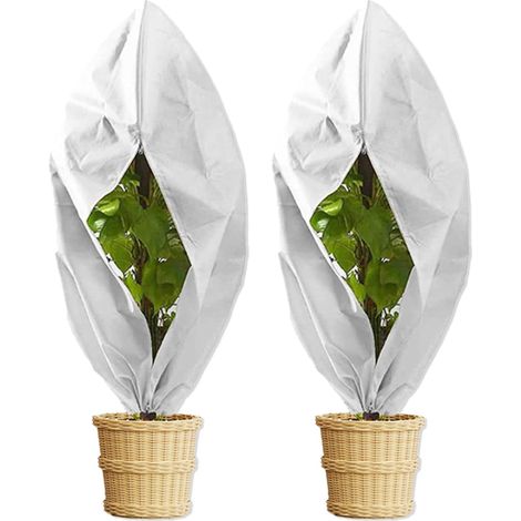 Lot de 2 Voile Hivernage Plante Exterieur, 120 x 80 cm Housses de Protection pour Plantes, Housse Hivernage Plante Réutilisable pour Plante avec Cordon de Serrage et Fermeture Eclair (1/5)