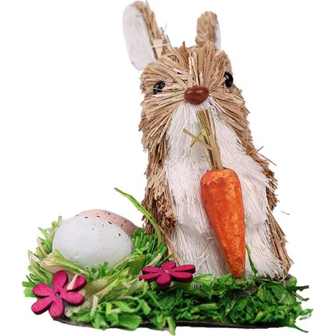 【Petit lapin brun (9 x 8 x 9,5 cm)】 Lapin décoratif fait main en paille naturelle, pour jardin ou balcon (1/2)