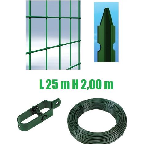 Recinzione Completa 25mt Lineari Rete Metallica Plastificata (Rete h200 cm) (Maglia:mm75X50) con Paletti nel Cemento (1/3)