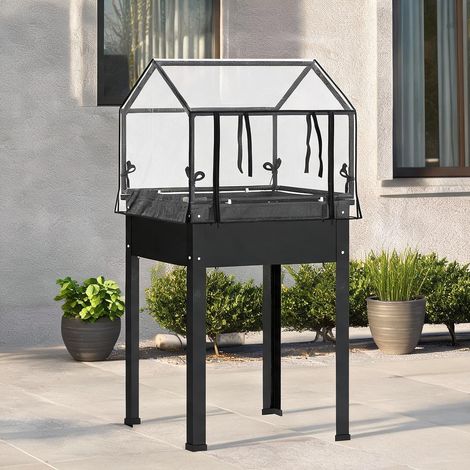 Coffre de jardin surélevé avec abri en métal noir 60 x 60 x 120 (1/5)