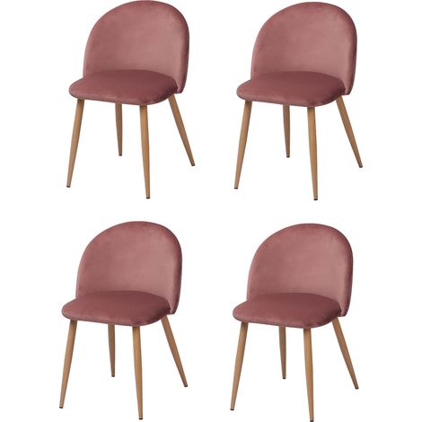 Pack de cuatro sillas de comedor estilo vintage con asiento y respaldo fabricado en terciopelo modelo Pedraza en color rosa maquillaje (1/5)