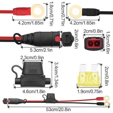 GC008 X-Connect Battery Charger Cables with M10 Eye Terminals and Fuse, for Cars, Trucks, SUVs, Boats and Car Battery Maintenance, 53 cm (1/4)