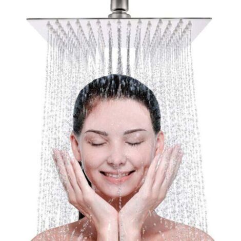 Pommeau de douche à effet pluie carré - 8 pouces de large, pommeau de douche à effet pluie fixe avec réglage de l'angle - Acier inoxydable 304 avec finition chromée - Montage standard, remplacemen (1/4)