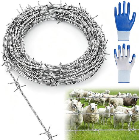 Fil Barbelé Anti-Intrusion 1,8 mm x 10 m, Fil de fer Barbelé Galvanisé (1/5)