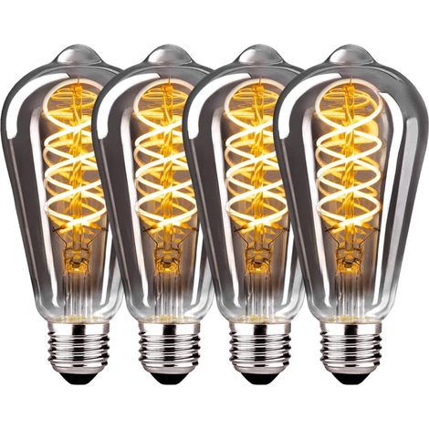 Ampoule E27 Vintage Edison 4W LED Filament Dimmable ST64 - Gris, Lot de 4 Ampoule LED E27 Blanc Chaud 2700K design rétro décoratif pour la nostalgie et l'éclairage rétro dans votre maison Café Bar (1/5)