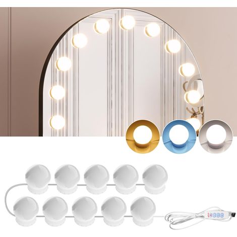 Kindfiber OÜ-Ampoules pour miroir – 10 lumières de maquillage à intensité variable – Température de couleur réglable (3000 K / 4000 K / 9000 K) – Alimentation USB (1/5)