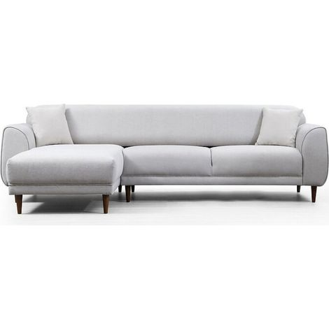 Canapé d'angle gauche design velours beige et pieds acier noir Liza (1/5)