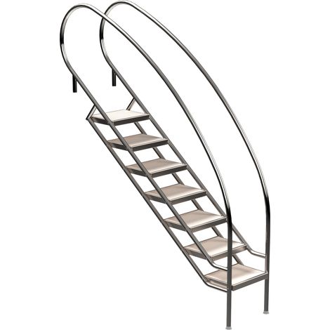 Eichenwald Pooltreppe Modell 08.2 Miami Swing Beckentiefe 1799mm Ausladung 1838mm 7 Edelstahl-Waffelblech-Stufen